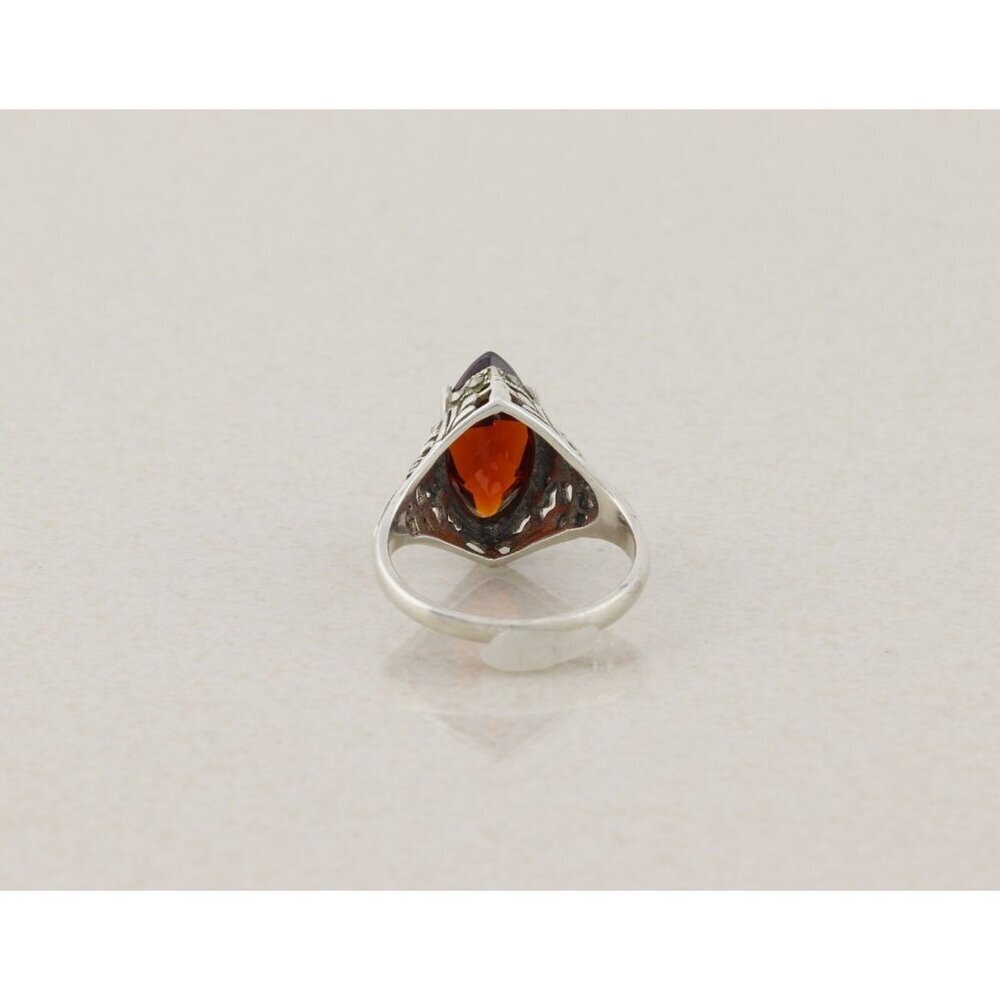 Sterling Silver Red Cubic Zirconia and Marcasite Ring Size 6 3/4 - Picture 9 of 9